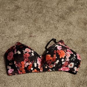 Torrid Black and Pink Wireless Floral Bra